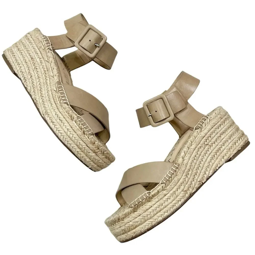 Sole Society | Audrina Platform Nude Leather Espadrille Wedge Sandals Size 7